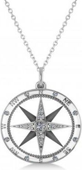 Allurez Compass Necklace Pendant Lab Grown Diamond Accented 18k White Gold (0.19ct)