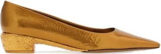 Ferragamo Riace Laminated Leather Pumps, Size 4.5 D
