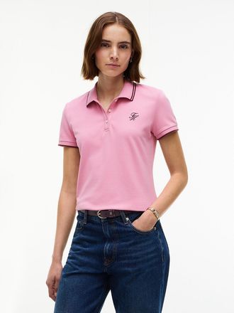 Tommy Hilfiger Womens Script Monogram Tipped Polo - Mystic Pink - XL