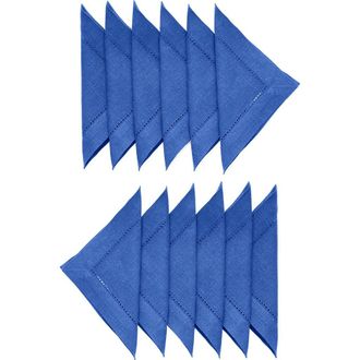 Solino Home Linen Cocktail Napkins - Classic Hemstitch, 6 x 6 in Royal Blue at Nordstrom, Size Small