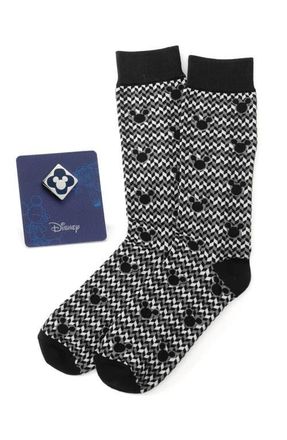 Cufflinks Inc. Mickey Mouse Chevron Socks & Lapel Pin Gift Set in Black Multi at Nordstrom