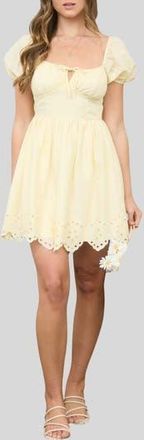 Blu Pepper Puff Sleeve Embroidered Eyelet Minidress in Butter Yellow at Nordstrom Rack, Size Medium