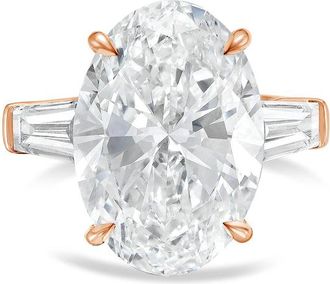 Diana M. Jewels 18kt rose gold 15ct lab grown oval diamond ring with baguettes on the sides