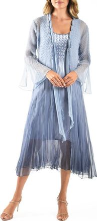 Komarov Charmeuse & Chiffon Cocktail Dress with Duster Jacket in Persian Viol Blue Om at Nordstrom, Size Medium