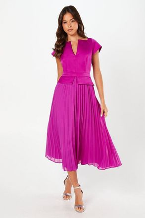 Coast Cap Sleeve Pleated Skirt Midi Dress