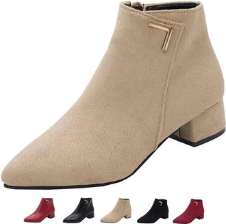 Generic Womens Chunky Heel Chelsea Boots Suede Pointed Toe Ankle Booties with Arch Support Side Zipper Slip On Low Heel Walking Shoes (6.5,Apricot)