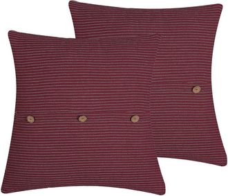 Beliani Conjunto De 2 Cojines Decorativos Rayas Rojas Cuadrado 43 X 43 Cm Decoraci&oacute;n Moderna Campanula