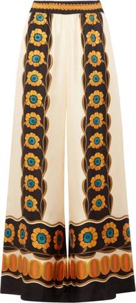 La DoubleJ Broeken, Dames, Veelkleurig, M, Flared Silk Palazzo Pants