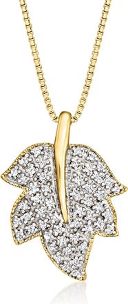 Ross-Simons Diamond Leaf Pendant Necklace in 18kt Gold Over Sterling