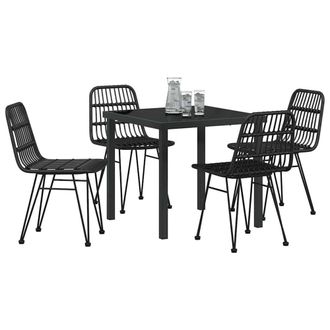 Berkfield Home Modern 5 Piece Garden Dining Set Black Poly Rattan