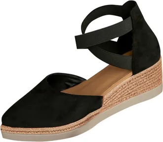 Generic Womens Wedge Sandals Casual Elastic Ankle Strap Sandals Closed Toe Solid Color Stylish Breathable Comfortable Slip On Shoes Summer Outdoor