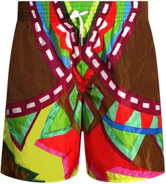 Dsquared2 Mens Colourful Abstract Design Brown Swim Shorts - Size Medium