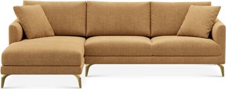 Castlery Lena Chaise Sectional Sofa Left Facing Customized, (Washed Chenille) Caramel (Brass Legs), Machine Washable, Removable Covers for Sofas, Castlery