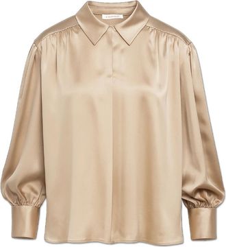 By Malene Birger Leonora Satin Blouse - Dames - Overhemden - Beige - M - Polyester - Overhemden