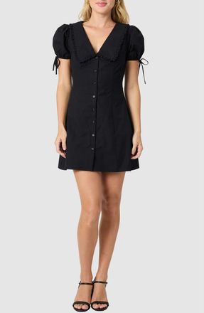 Lush Collared Puff Sleeve Cotton Shirtdress in Black at Nordstrom Rack, Size X-Small