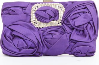 Roger Vivier rose ruffle crystal buckle clutch