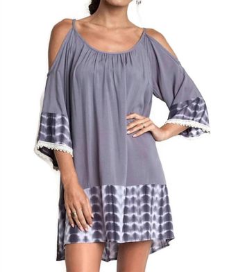 Greek Archaic Kori Tie Dye Cold Shoulder Tunic Dress In Grey