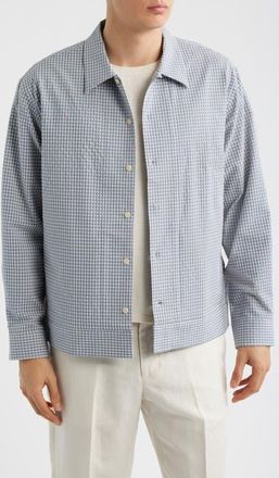 Nn.07 Reed Check Stretch Cotton Overshirt in Stone Blue at Nordstrom, Size Xx-Large