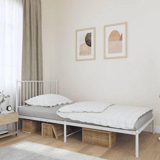 vidaXL Estructura Cama Sin Colch&oacute;n Con Cabecero Metal Blanco 107x203cm Vidaxl