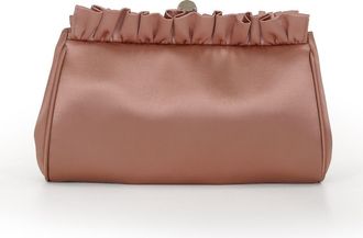 Badgley Mischka Olivia Satin Ruffle Top Pouch Clutch in English Rose at Nordstrom, Size Medium