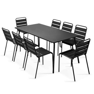 Oviala Conjunto mesa de jard&iacute;n y 8 sillas de metal negro