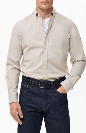 Mango Regular Fit Button Down Shirt in Ecru at Nordstrom, Size X-Large