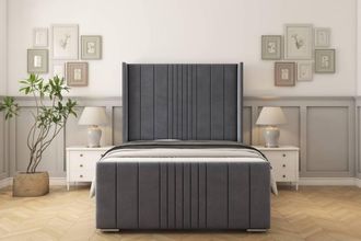 Sloomy Hargrave Plush Bed Frame With 50 Upholstered Wingback Headboard in Dark Grey | Size: Single