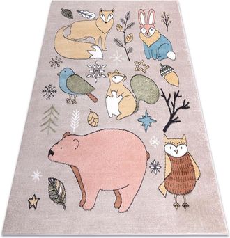 RugsX Rugsx - Alfombra Fun Forester Para Ni&ntilde;os, Animales, Bosque Beige Multicolour 200x290 Cm