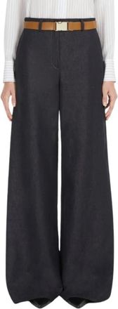Max Mara Katoen en Linnen Wijde Broek - Dames - Wijde Broeken - Blauw - XS - Katoen - Broeken