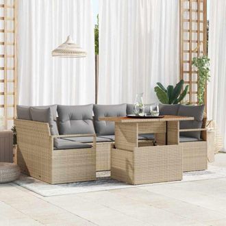 vidaXL Conjunto De Sof&aacute; De Jard&iacute;n 7 Pcs Beige Polirat&aacute;n Vidaxl