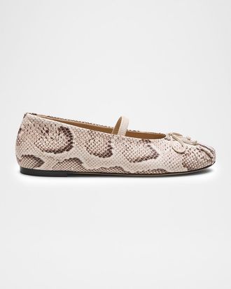 Stuart Weitzman Prima Snake-Embossed Leather Ballerina Flats