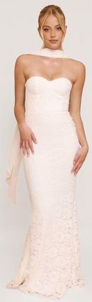 Six Stories Lace Bandeau Scarf Detail Maxi Dress in Ivory at Nordstrom, Size 12
