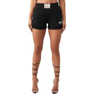 True Religion Sporty Logo Patch Knit Shorts in Jet Black at Nordstrom, Size Xx-Large
