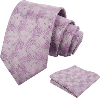 Alizeal Mens Floral Print Tie and Hanky for Wedding Party Costume Accessories Classic Casual Holiday Necktie Set, Lilac