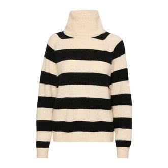 Saint Tropez Gestreepte Rollneck Pullover Ice Black - Dames - Coltruien - Veelkleurig - L - Wol - Truien & Vesten