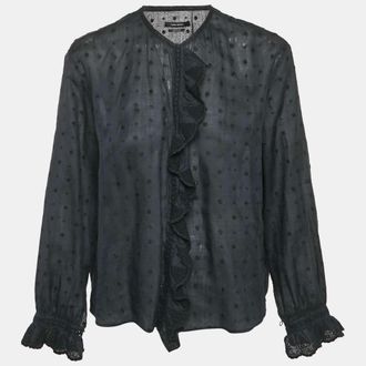 Isabel Marant Black Floral Embroidered Ramie Blouse