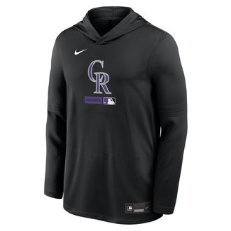 Nike Colorado Rockies Authentic Collection Nike Mens Dri-FIT MLB Long-Sleeve Hooded Top in Black | 03B900ADNV-S9Q