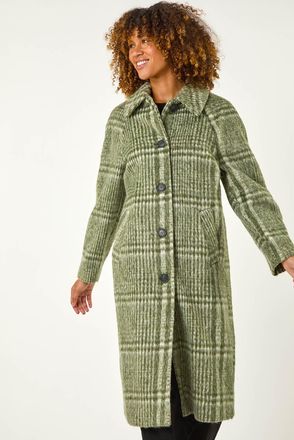 Roman Check Print Brushed Buttoned Coat