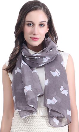 Lina & Lily Scottie Westie Dog Highland Terrier Womens Scarf Oversize (Taupe)(Size: One Size)
