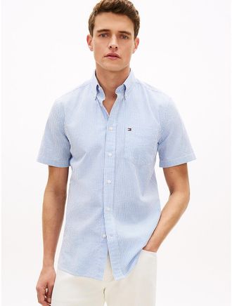 Tommy Hilfiger Mens Regular Fit Striped Seersucker Shirt - Blue - XXL