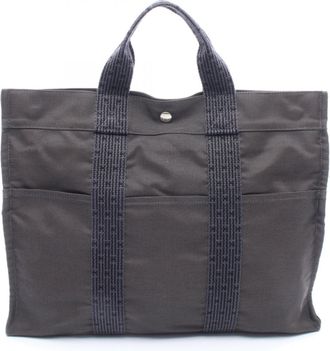 Herm&egrave;s Gray Nylon Canvas Handbag Tote Bag (Pre-Owned)