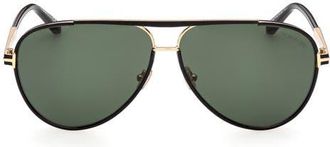 Tom Ford Rupert 63mm Pilot Sunglasses in Shiny Black Gunmetal/Green at Nordstrom