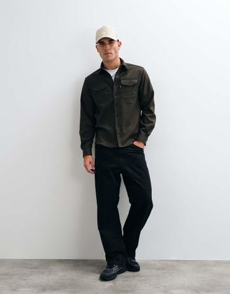Capo overshirt a maniche lunghe in khaki-Verde