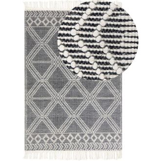 Beliani Beliani - Tappeto da salotto in lana con frange decorative 160 x 230 cm Grigio e bianco sporco Toprakkale