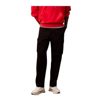 Calvin Klein Jeans Straight Trousers, male, Black, Size: 2XL Zip and Button Cotton Blend Trousers