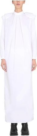 Raf Simons Lange Overhemdjurk Met Bies - Dames - Maxi kleedjes - Wit - XS - Katoen - Kleedjes