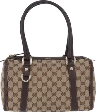 Gucci Abbey Boston Gg Canvas Beige Canvas Handbag (Pre-Owned)