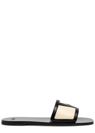 Valentino Garavani Viva Superstar Vlogo Leather Sliders - Black And White - 36 (IT36 / UK3)