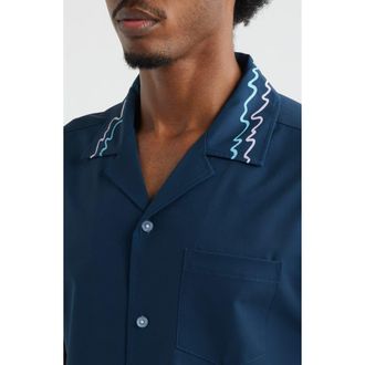 MAVRANS 90s Wave Weekend Camp Shirt in Dark Blue at Nordstrom, Size Xx-Large