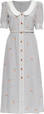 Alessandra Rich Zijden midi jurk met bloemenprint - Dames - Shirt Kleedjes - Grijs - XS - Kleedjes
